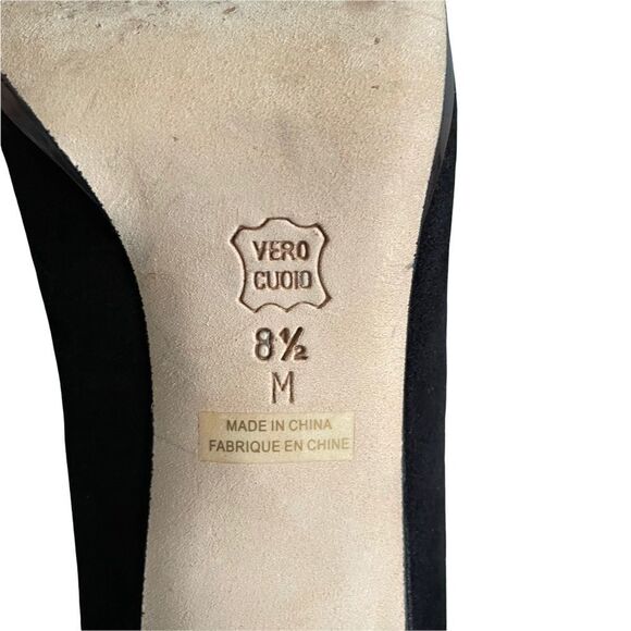 𝅺BROWNS SHOES Suede Slip On Almond Toe Pump Heels Platform Black - Picture 12 of 12